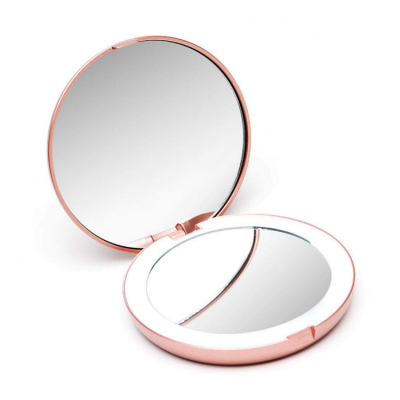 Portable LED Makeup mirror Mini Circular Cosmetic Mirror 3 Dimmable Brightness Compact Travel Mirror Wireless USB Charging